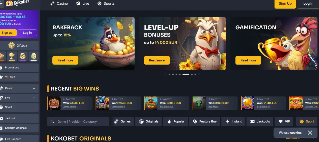 Kokobet casino logo en welkomstscherm desktop